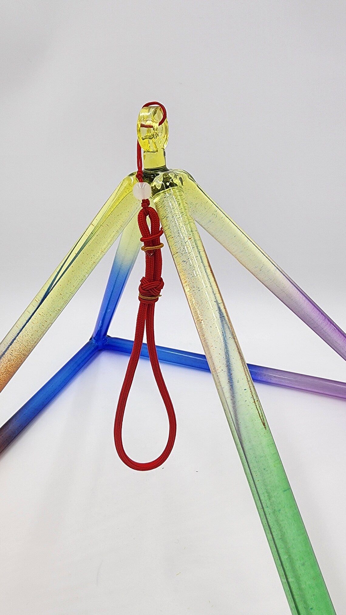 10" Rainbow Quartz Crystal Singing Pyramid Sound Healing Musical Instrument with Secure Travel Case and Suede Striker - Thecosmicaccess