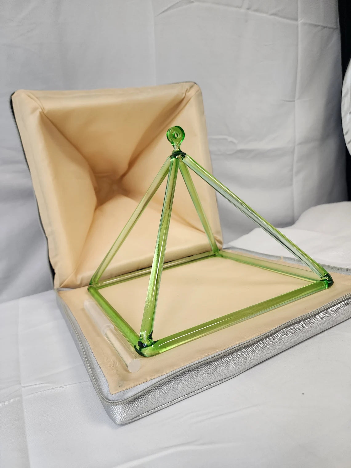 9 Inch Green Crystal Pyramid with Carrying Case and Striker - Perfect for Meditation and Healing - Thecosmicaccess