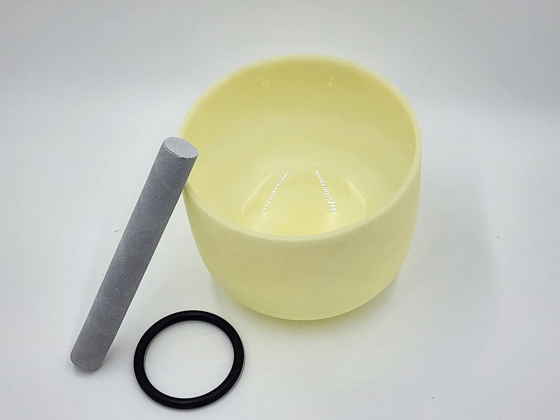 Rare 9"F Note Tune Bowl for Heart Chakra Healing Citrine Crystal Singing Bowl for Relaxation and Meditation-with PADDED Travel Bag - Thecosmicaccess