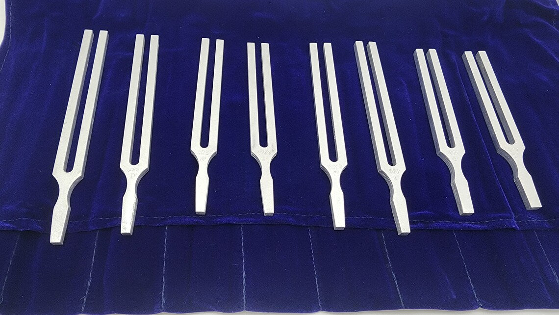 Harmonic Solar Spectrum Set - 8 Tuning Forks with Mallet and Velvet Bag - Thecosmicaccess