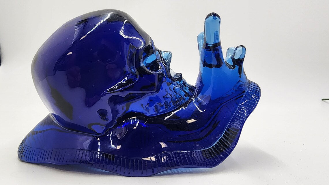 7.5" Handcrafted Rare Carved Deep Blue Obsidian Crystal Skull & Snail for Healing - Throat Chakra - Home Decor Meditation Unique - Thecosmicaccess