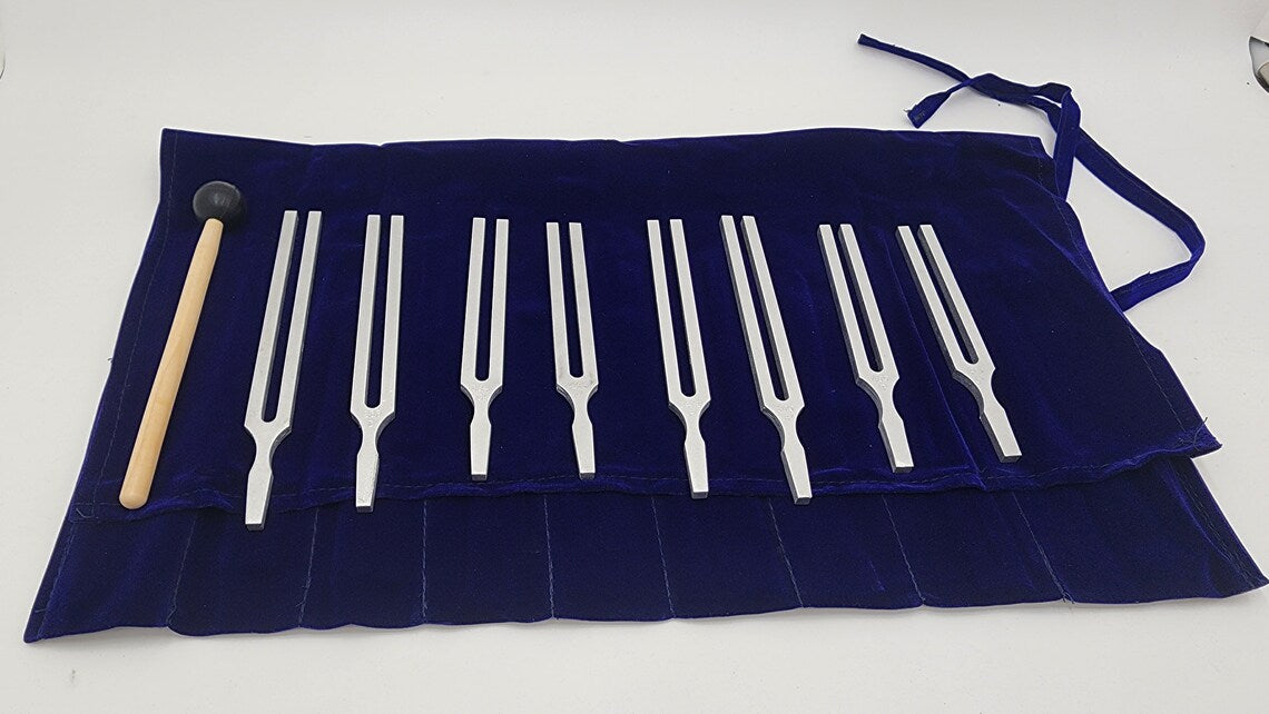 Harmonic Solar Spectrum Set - 8 Tuning Forks with Mallet and Velvet Bag - Thecosmicaccess