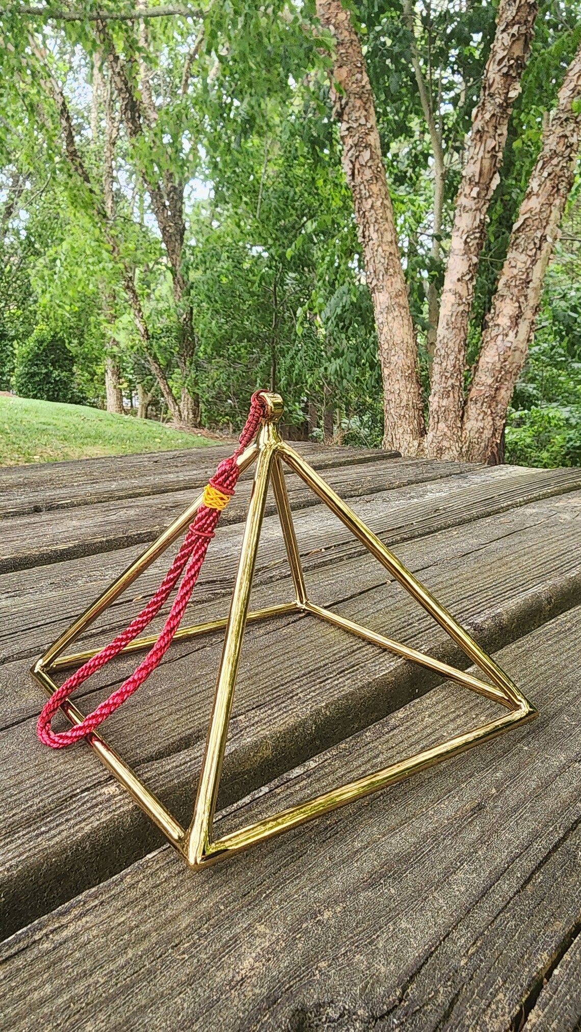 Rare Handcrafted Powerful Transformative 6 Inch Gold Titanium Crystal Singing Pyramid for Sound Healing and Meditation