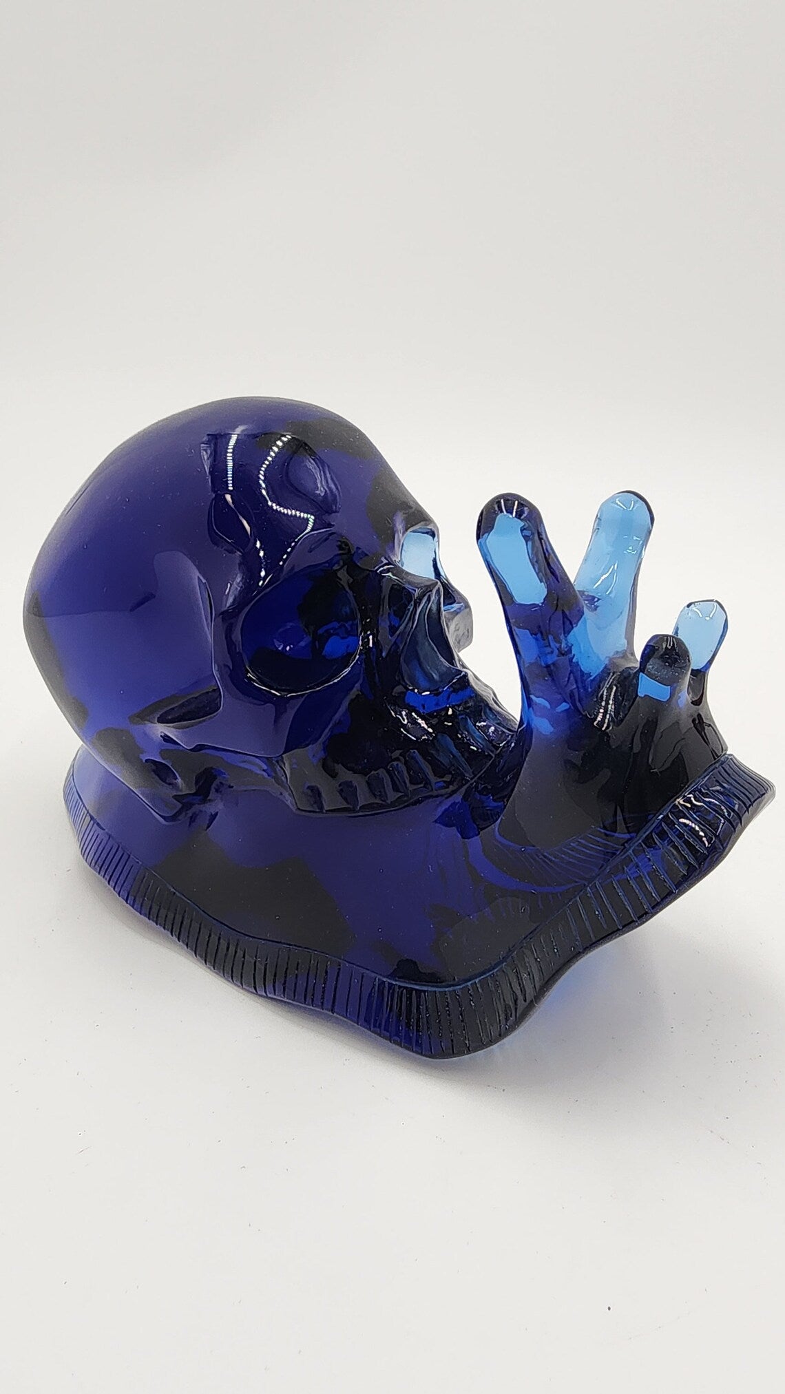 7.5" Handcrafted Rare Carved Deep Blue Obsidian Crystal Skull & Snail for Healing - Throat Chakra - Home Decor Meditation Unique - Thecosmicaccess