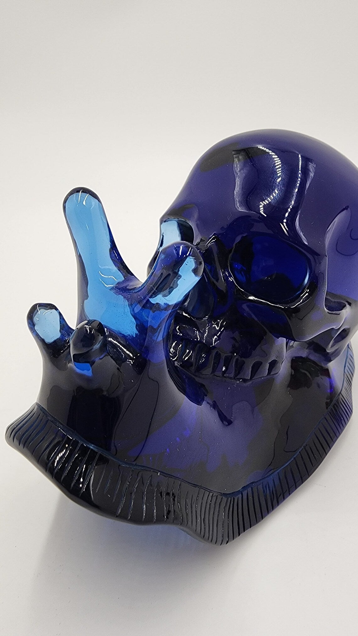 7.5" Handcrafted Rare Carved Deep Blue Obsidian Crystal Skull & Snail for Healing - Throat Chakra - Home Decor Meditation Unique - Thecosmicaccess