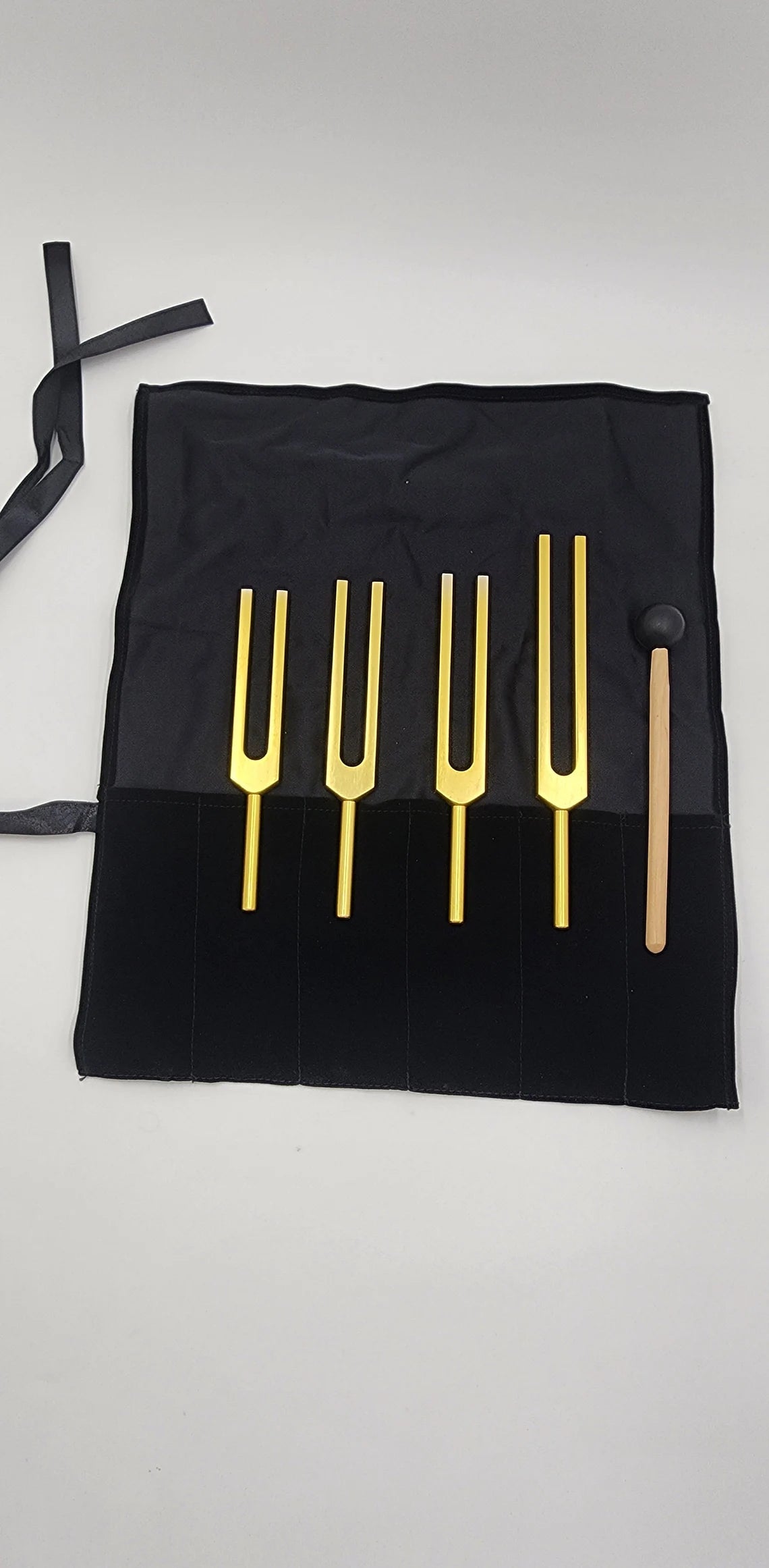 Unweighted Gold Color Lemurian Tuning Fork Set with Striker and Velvet Bag - Transformative Sound Healing - Thecosmicaccess