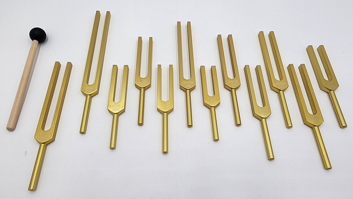 Kabbalah Unweighted Gold Color Tuning Fork Set with Striker and Velvet Bag - Thecosmicaccess