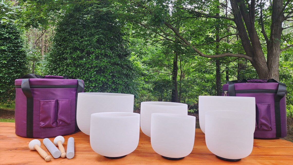 432Hz Perfect Pitch 8-14 Inch Quartz Crystal Singing Bowl 7Pc Set - Thecosmicaccess