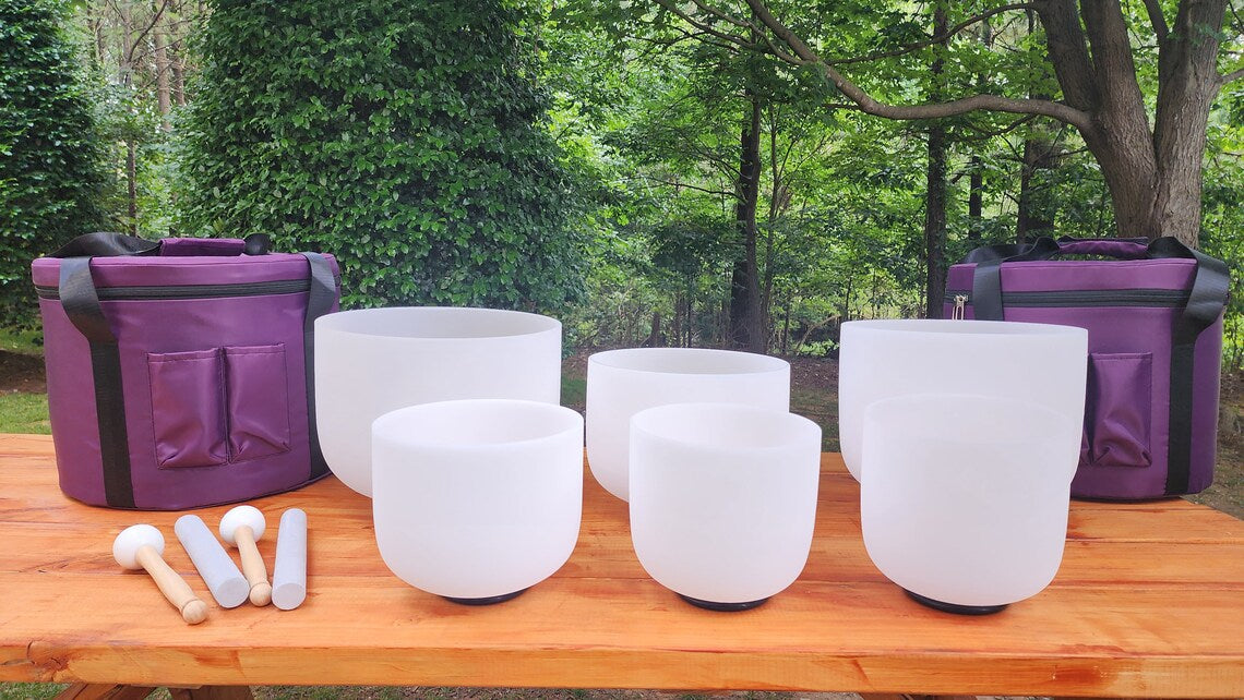 432Hz Perfect Pitch 8-14 Inch Quartz Crystal Singing Bowl 7Pc Set - Thecosmicaccess