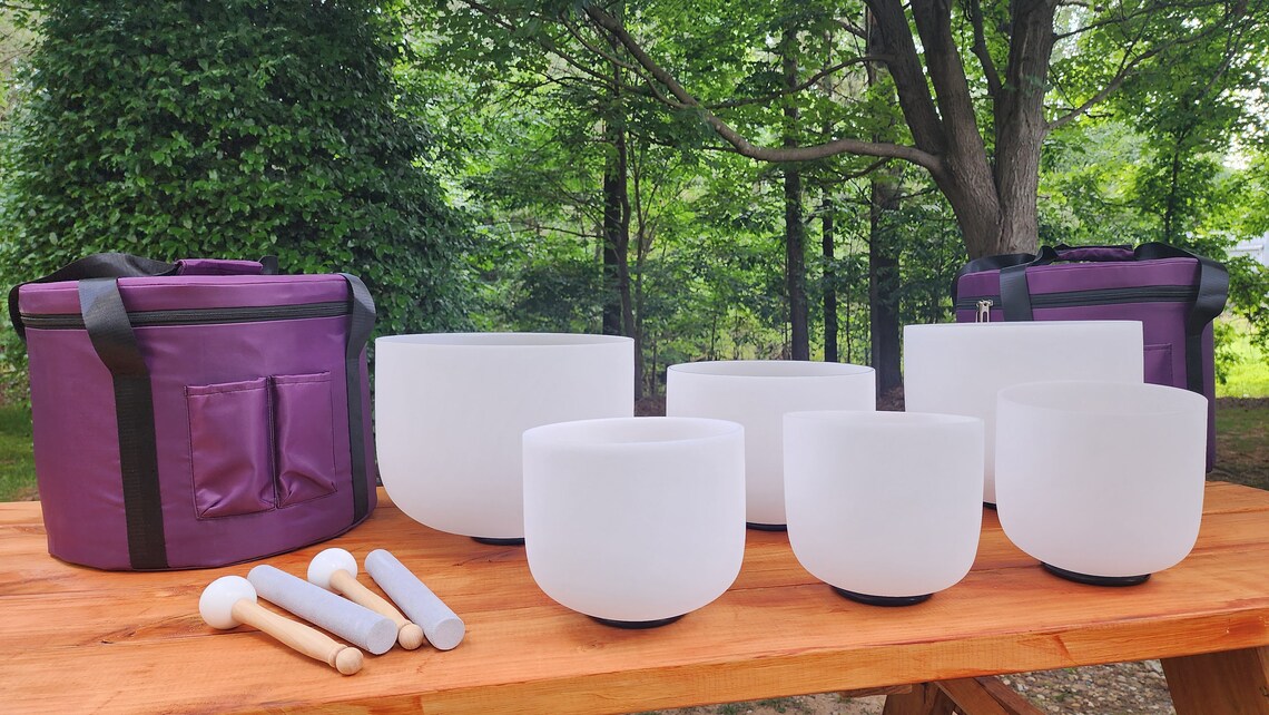 432Hz Perfect Pitch 8-14 Inch Quartz Crystal Singing Bowl 7Pc Set - Thecosmicaccess