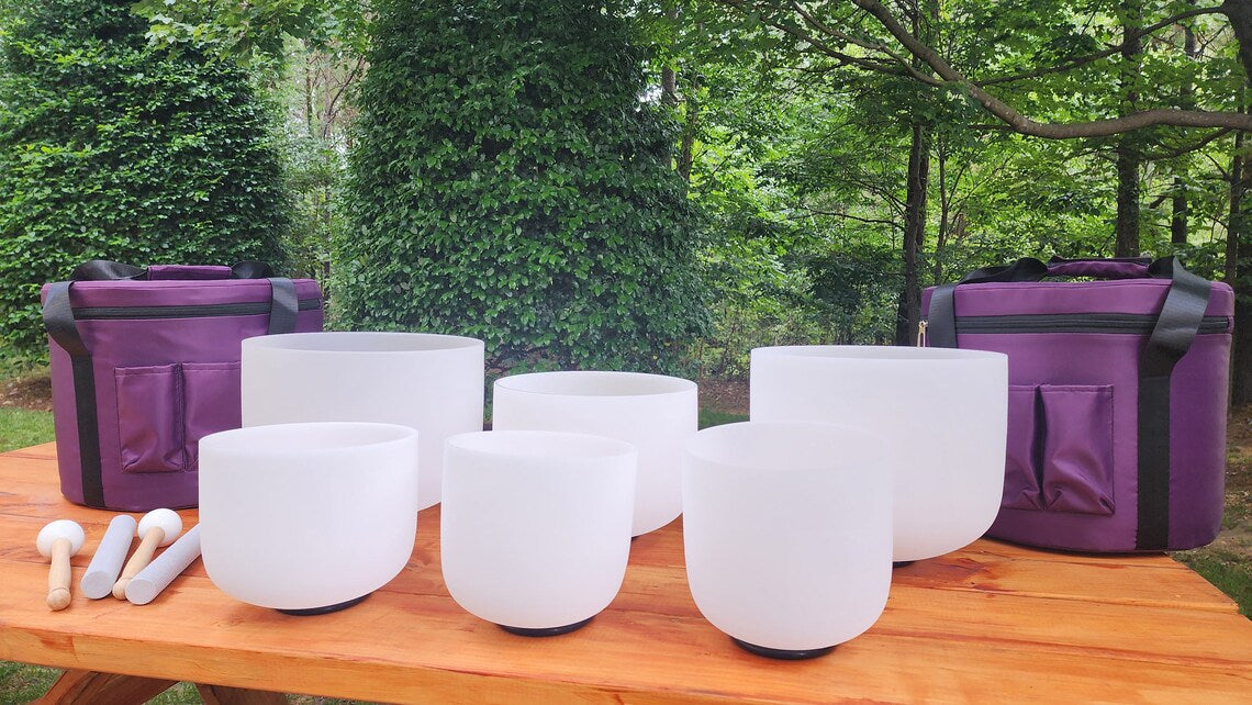432Hz Perfect Pitch 8-14 Inch Quartz Crystal Singing Bowl 7Pc Set - Thecosmicaccess
