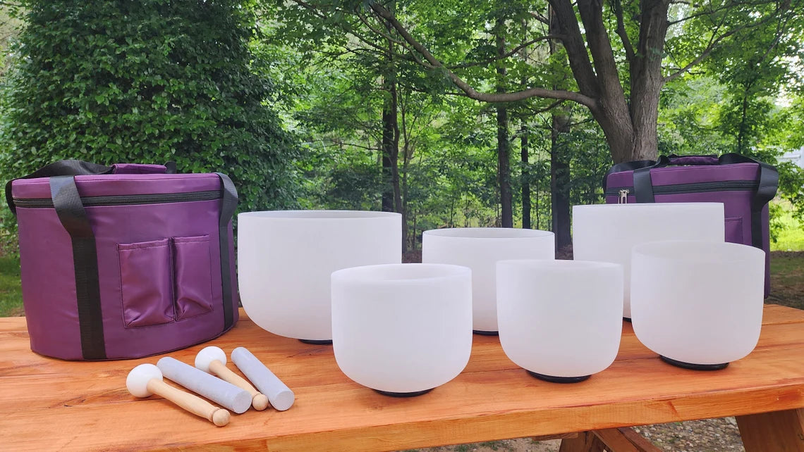432Hz Perfect Pitch 7-12 Inch Quartz Crystal Singing Bowl 7pc Set with Padded CASE - Harmonize Your Being - Thecosmicaccess