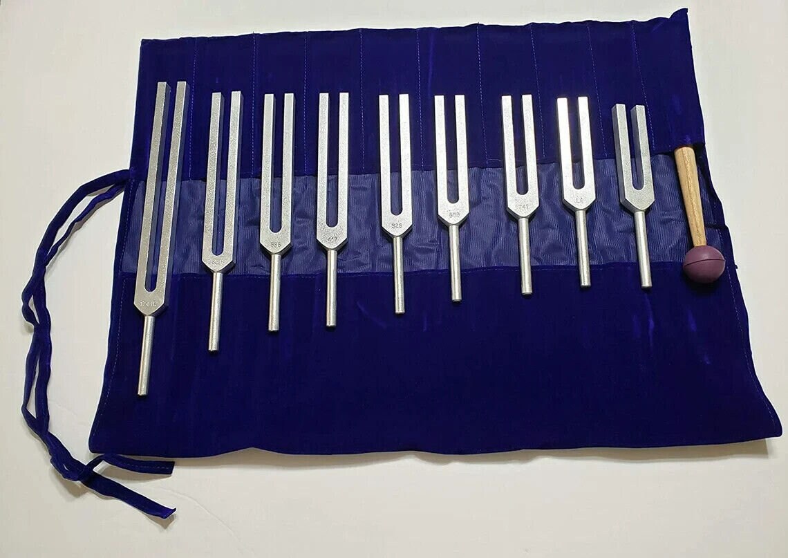 Solfeggio Tuning Fork Aluminum Set of 9 with Bag and Striker