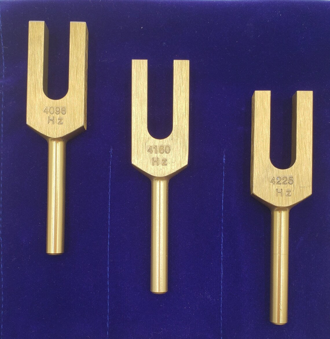 Celestial Harmony: Gold Finish Angel Tuning Fork Set for Healing Sound Therapy