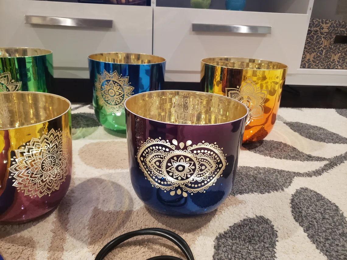 Alchemy 7 Set Chakra 432Hz Perfect Pitch Singing bowls with 5 Suede Mallets - Thecosmicaccess