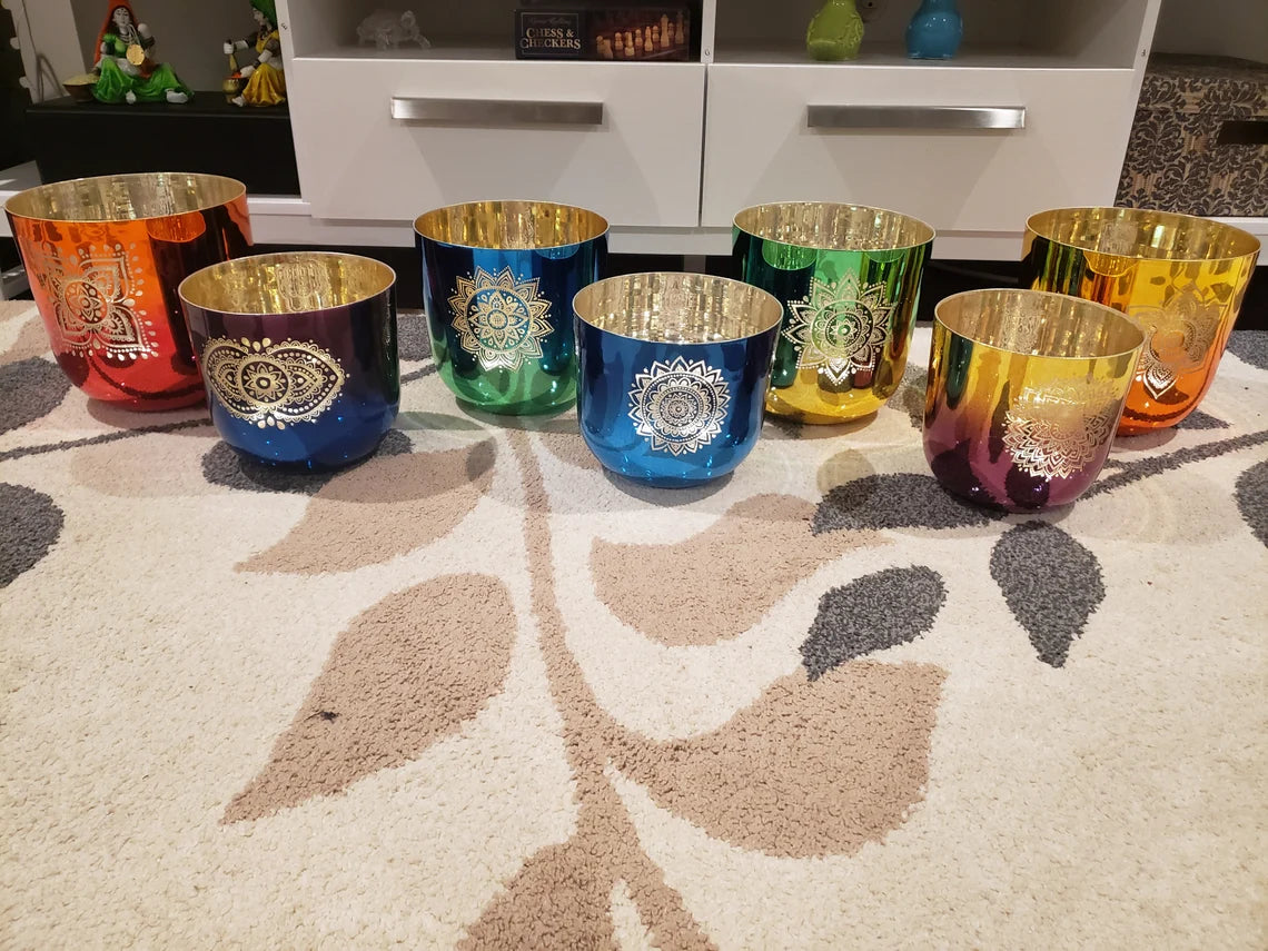Alchemy 7 Set Chakra 432Hz Perfect Pitch Singing bowls with 5 Suede Mallets - Thecosmicaccess