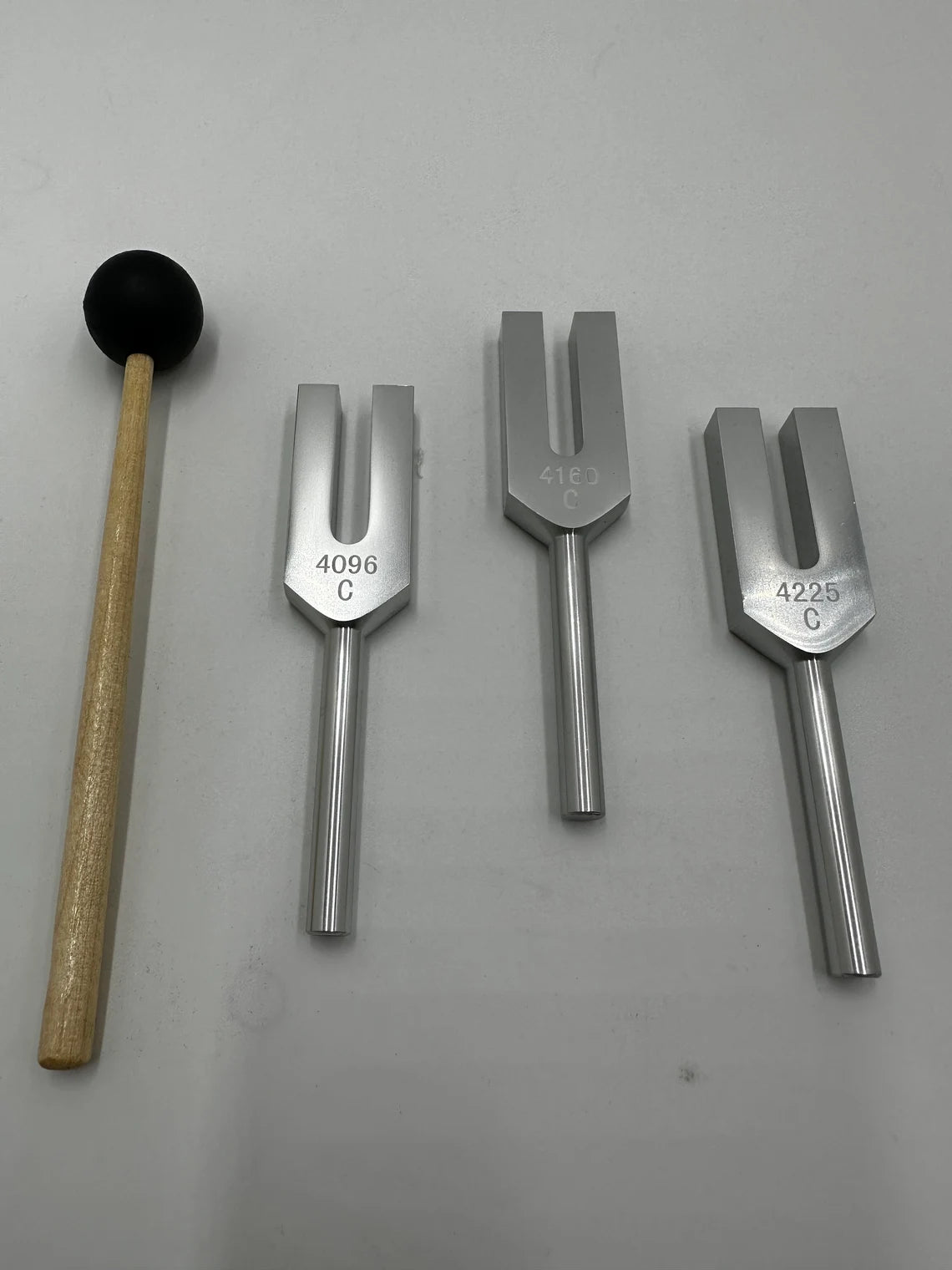 Silver Serenade: Celestial Harmony Angel Tuning Fork Set - Healing Sound Therapy with 4096, 4160, and 4225 Hz Tuners, Mallet, and Pouch - Thecosmicaccess