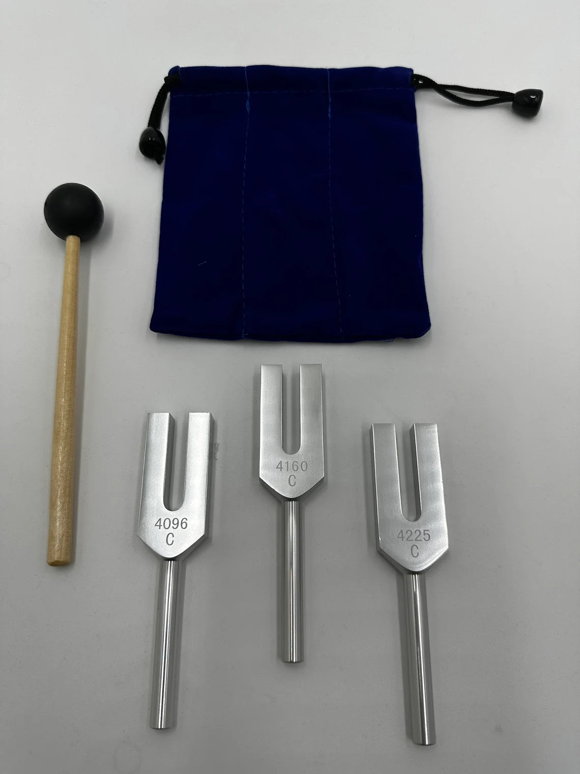 Silver Serenade: Celestial Harmony Angel Tuning Fork Set - Healing Sound Therapy with 4096, 4160, and 4225 Hz Tuners, Mallet, and Pouch - Thecosmicaccess
