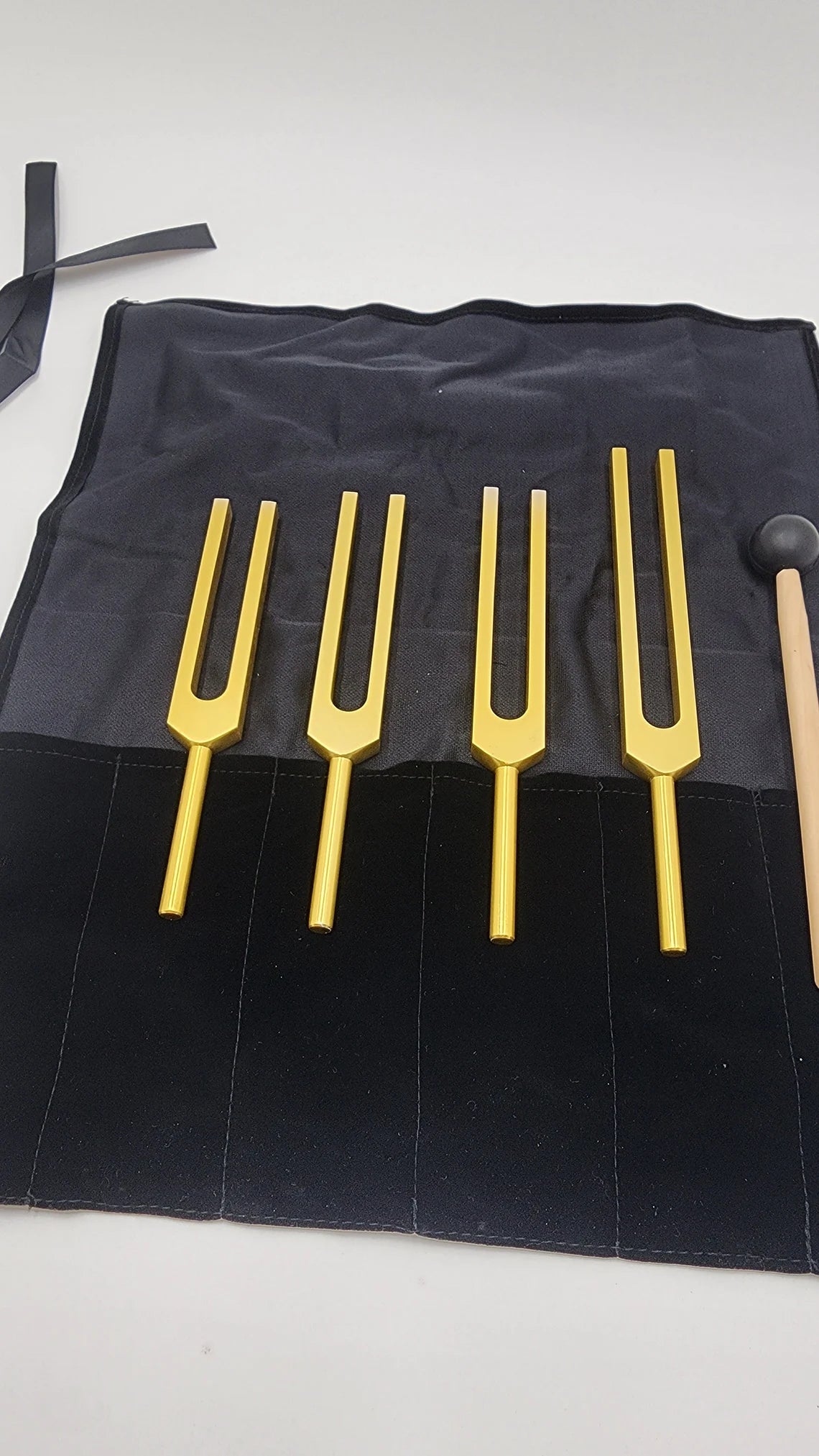 Unweighted Gold Color Lemurian Tuning Fork Set with Striker and Velvet Bag - Transformative Sound Healing - Thecosmicaccess
