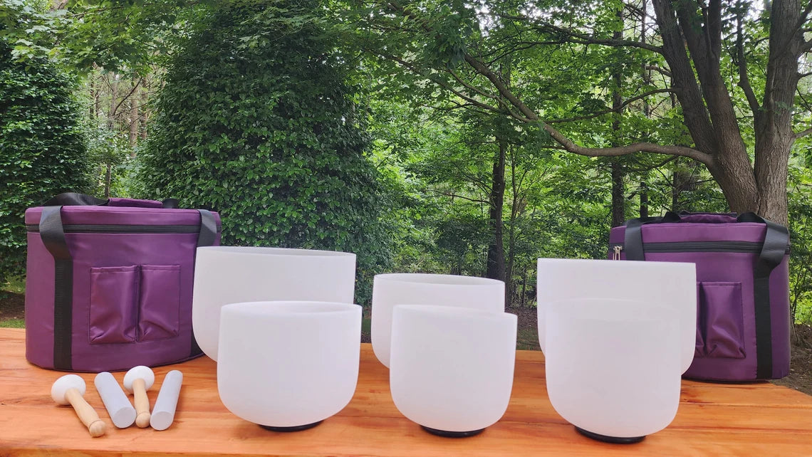 432Hz Perfect Pitch 7-12 Inch Quartz Crystal Singing Bowl 7pc Set with Padded CASE - Harmonize Your Being - Thecosmicaccess