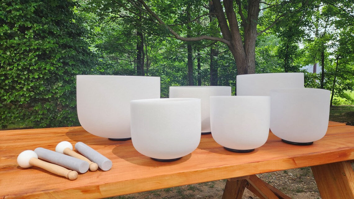 432Hz Perfect Pitch 8-16 Inch Quartz Crystal Singing Bowl 7pc Set - Thecosmicaccess