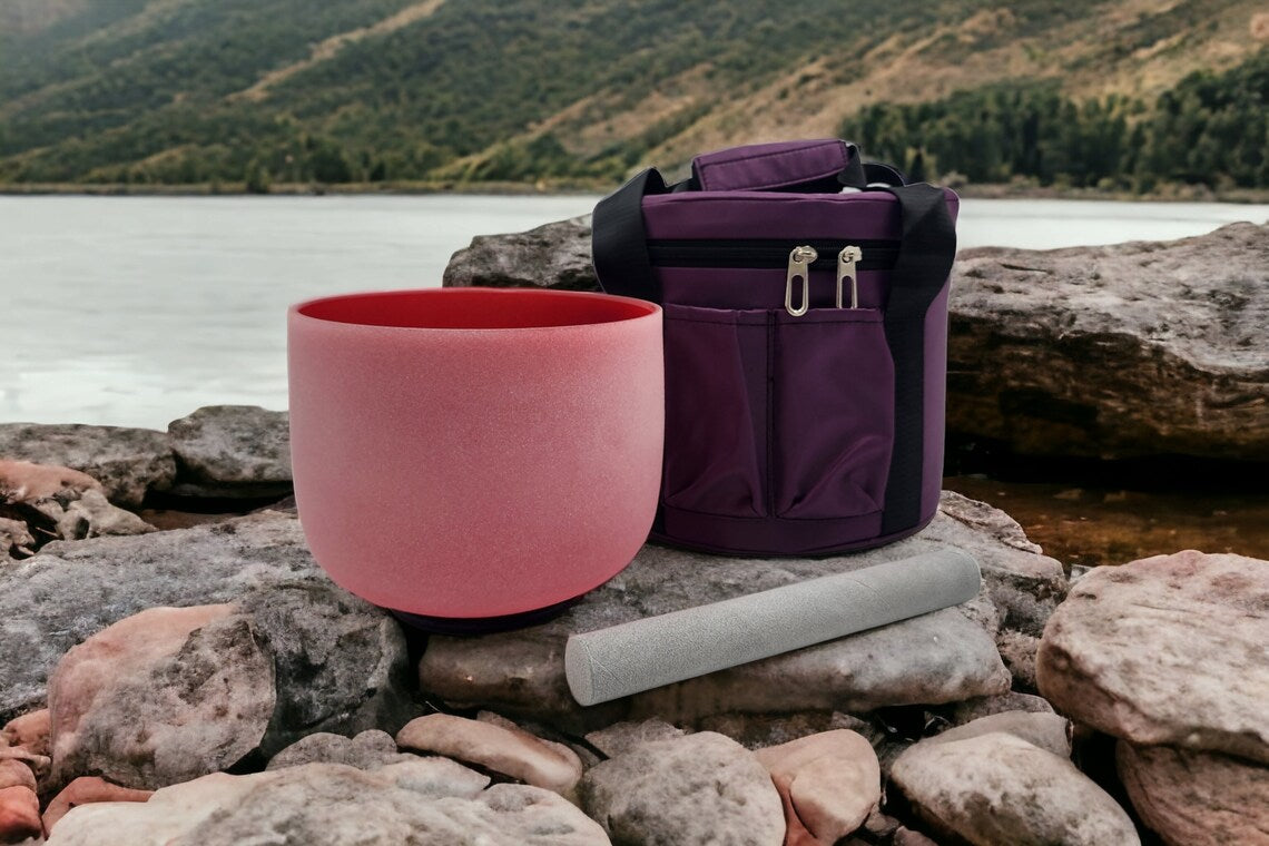 432hz Perfect Pitch C Note Red Root Chakra Frosted Quartz Crystal Singing Bowl includes Mallet, O ring and Secured Case - Thecosmicaccess