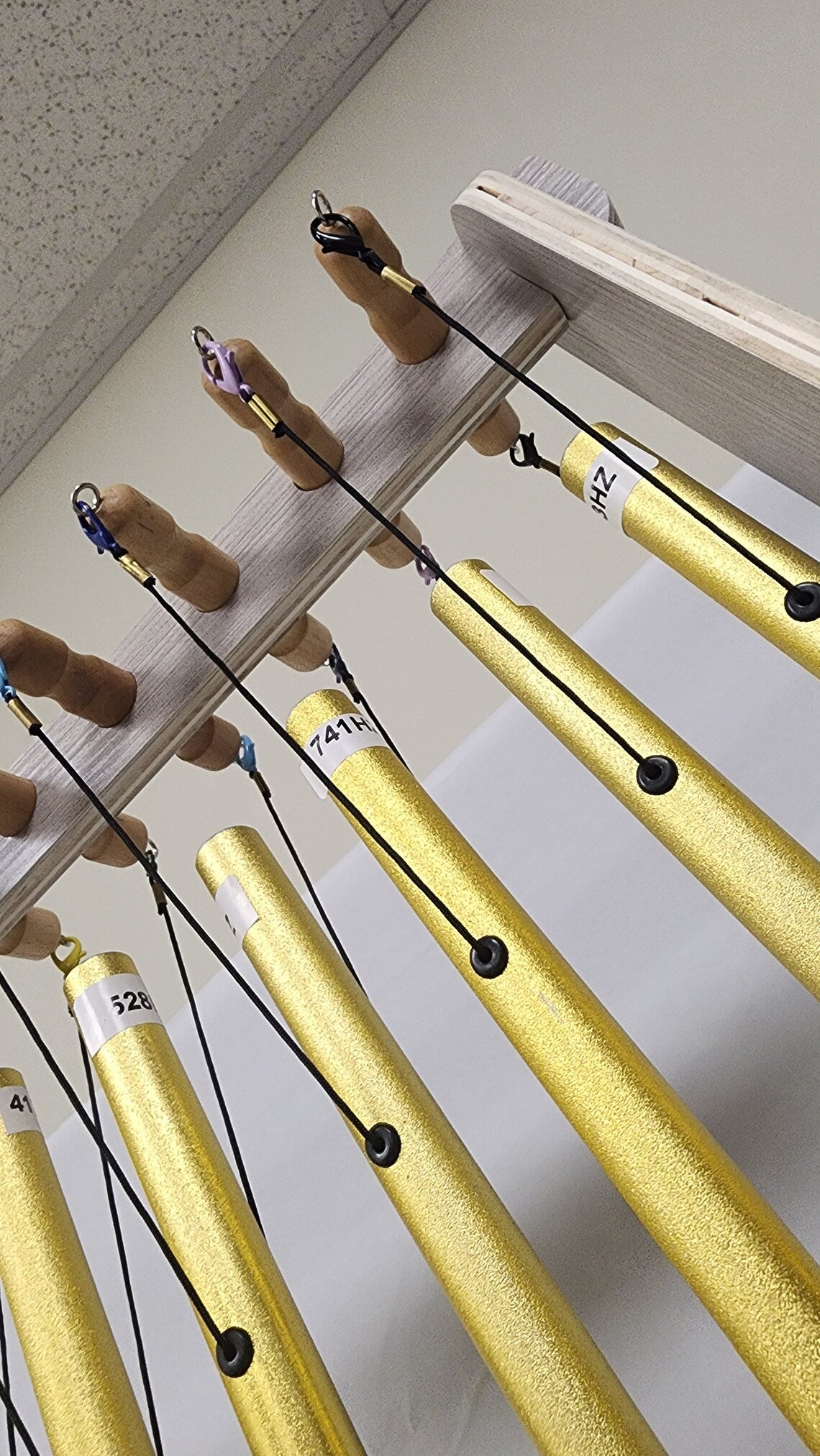 9 Gold Color Solfeggio Healing Tuned Pipes Louder Than Tuning Fork with Wood Stand 9 Mallets and Individual Hand Held Wood Sticks - Thecosmicaccess