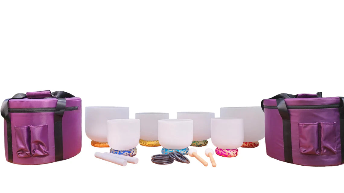 Solfeggio Crystal Singing Bowl Set in 174Hz 285hz 396Hz 639Hz 417Hz and 528Hz with Padded Secure Cases and Strikers - Thecosmicaccess