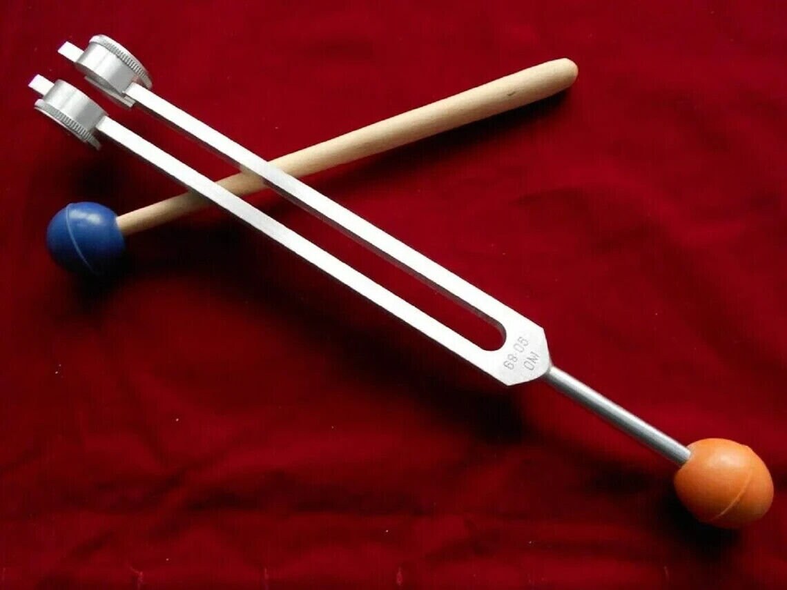 Low Om 68.05Hz 9th Chakra Weighted Tuning Fork with Rubber Removable Color Ball, Mallet and Velvet Bag - Thecosmicaccess