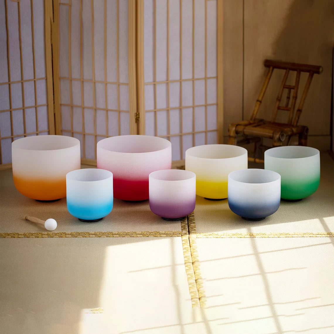 Perfect Pitch 432 Hz Soft Light Singing Bowl Set with 9 Weighted Chakra Tuning Forks includes 2 Secured CASES, 2 Mallets, 2 Suede Strikers - Thecosmicaccess
