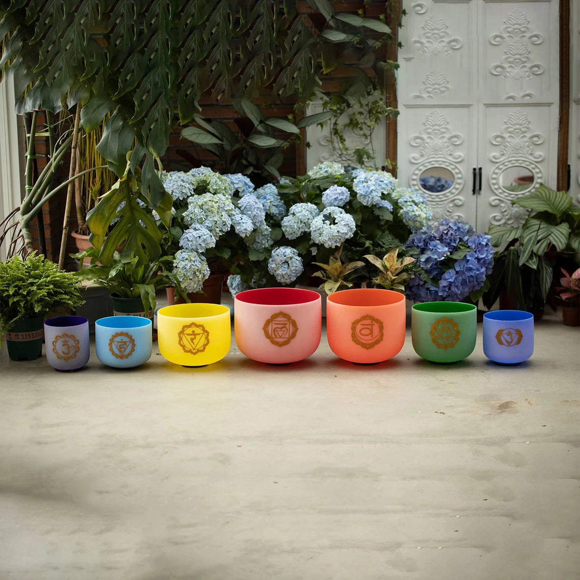 432Hz Perfect Pitch 7pc Color Outer Sign Chakra Crystal Singing bowls - Thecosmicaccess