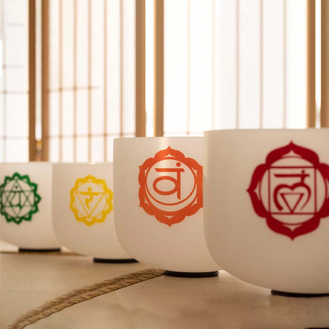 432Hz Perfect Pitch 7pc White Outer Sign Chakra Crystal Singing bowls - Thecosmicaccess