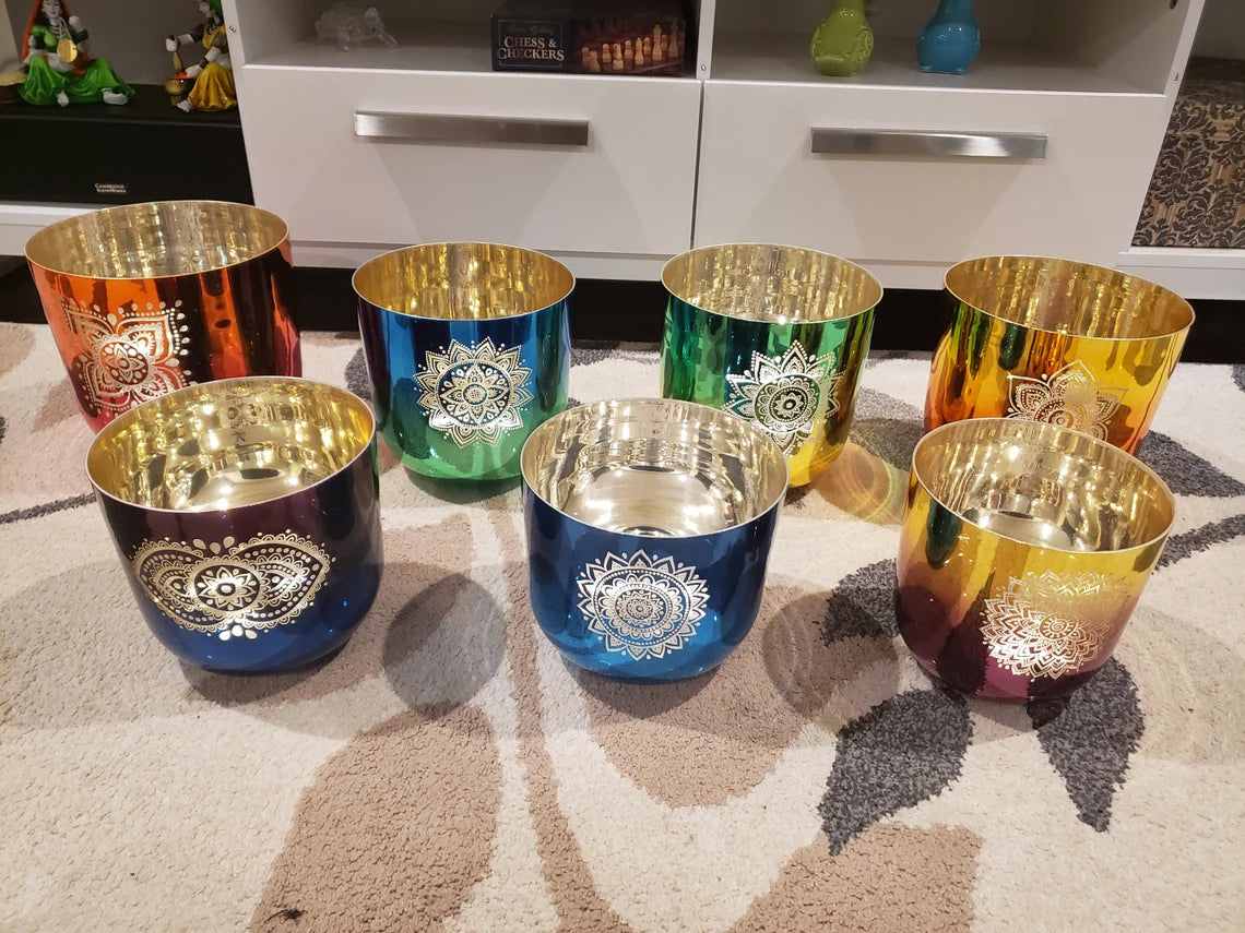 Alchemy 7 Set Chakra 432Hz Perfect Pitch Singing bowls with 5 Suede Mallets - Thecosmicaccess