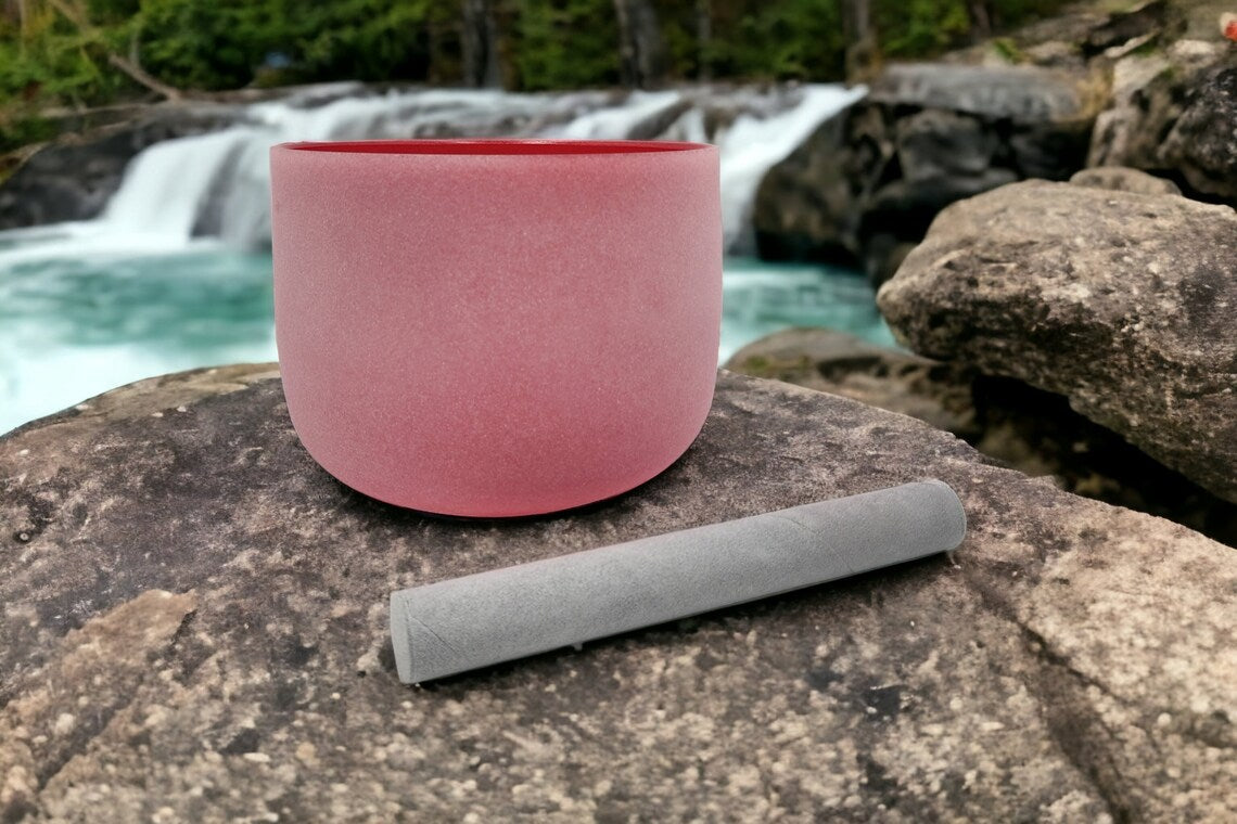 432hz Perfect Pitch C Note Red Root Chakra Frosted Quartz Crystal Singing Bowl includes Mallet, O ring and Secured Case - Thecosmicaccess