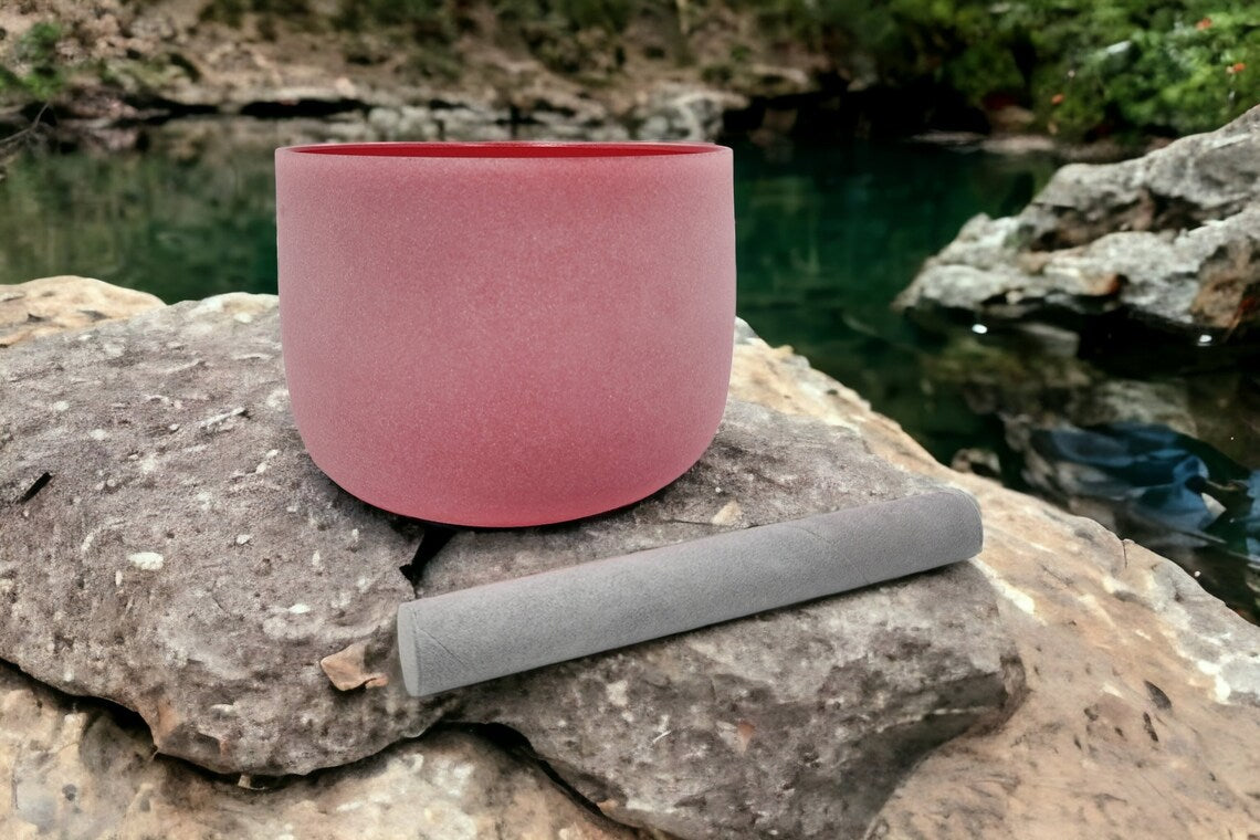 432hz Perfect Pitch C Note Red Root Chakra Frosted Quartz Crystal Singing Bowl includes Mallet, O ring and Secured Case - Thecosmicaccess
