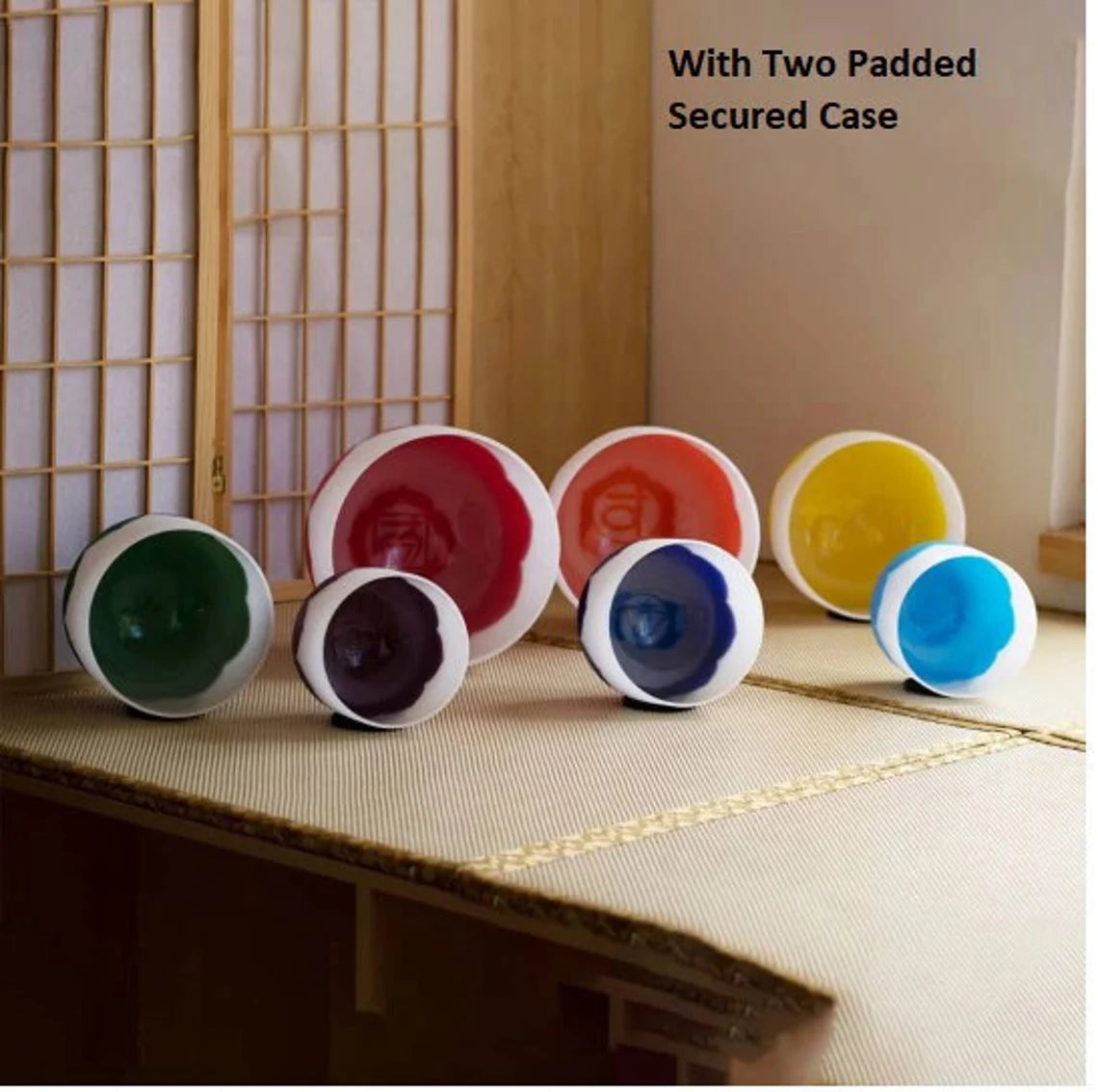 432Hz 7 Set Chakra Perfect Pitch Lotus with Inner Sign Crystal singing bowl set with 2 Padded Cases, O-Rings, 2 Mallets and 2 Suede Strikers - Thecosmicaccess