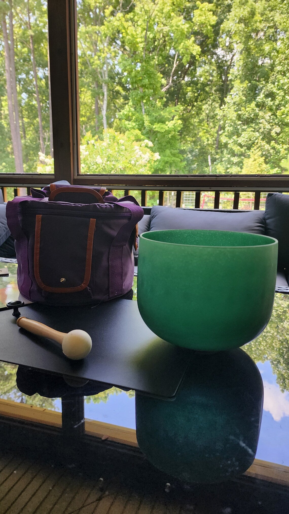 9" F Note Emerald Gem Fused Perfect Pitch Crystal Singing Bowl with Case, Mallet and O ring - Thecosmicaccess