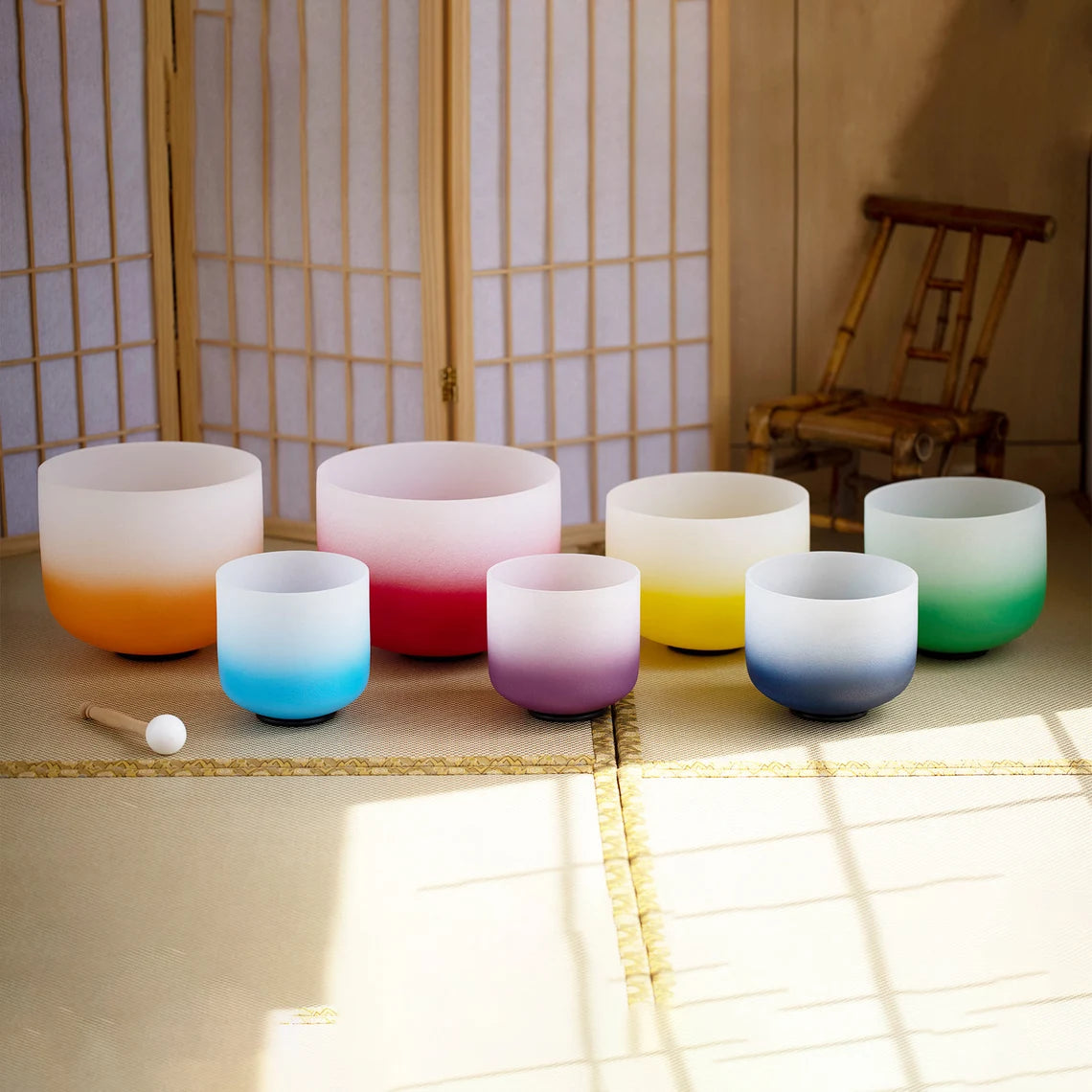 Perfect Pitch 432 Hz Soft Light Singing Bowl Set with 9 Weighted Chakra Tuning Forks includes 2 Secured CASES, 2 Mallets, 2 Suede Strikers - Thecosmicaccess