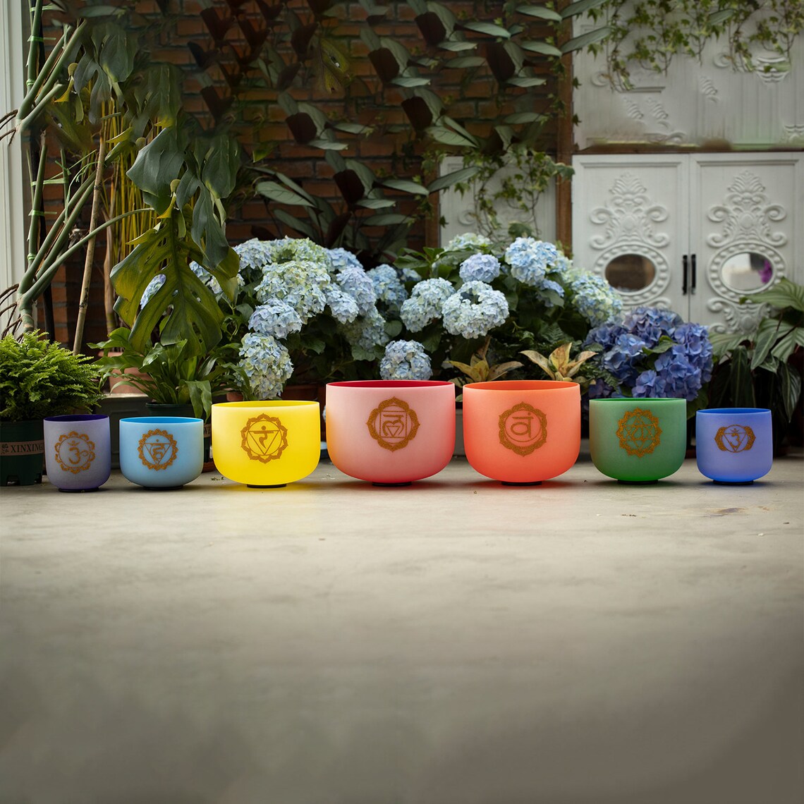 432Hz Perfect Pitch 7pc Color Outer Sign Chakra Crystal Singing bowls - Thecosmicaccess