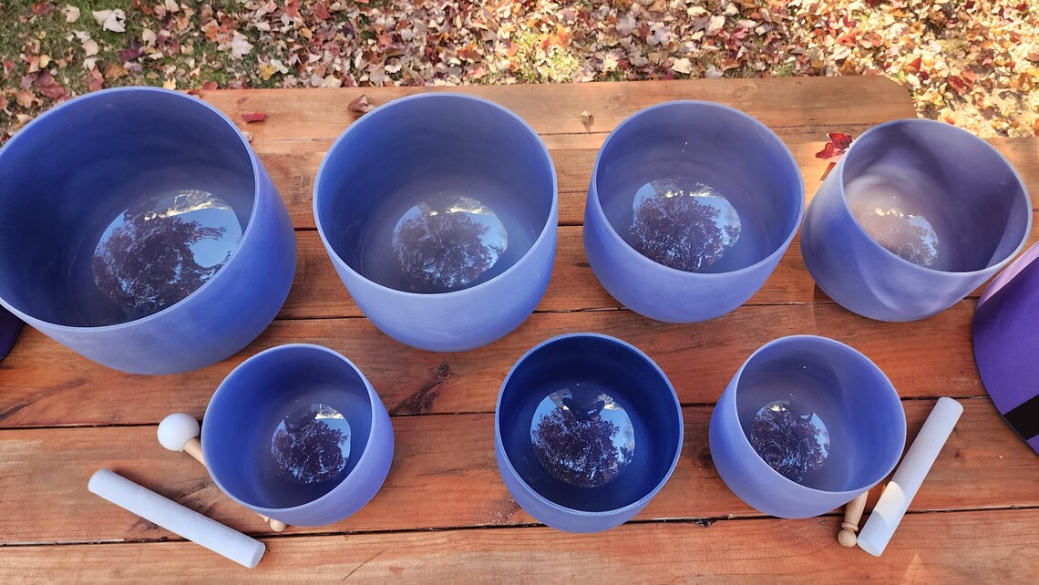 432Hz Perfect Pitch Lapis Lazuli Gem Fused 7-Set Chakra Crystal Singing Bowl - Thecosmicaccess