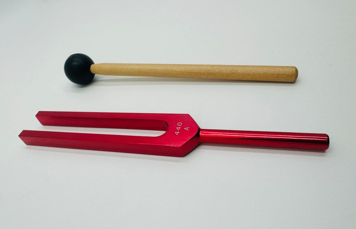 Harmonic A440Hz Red Tuning Fork with Striker and Bag - Music, Healing, and DNA Repair Sound Therapy for Violin, Guitar, and Holistic Balance