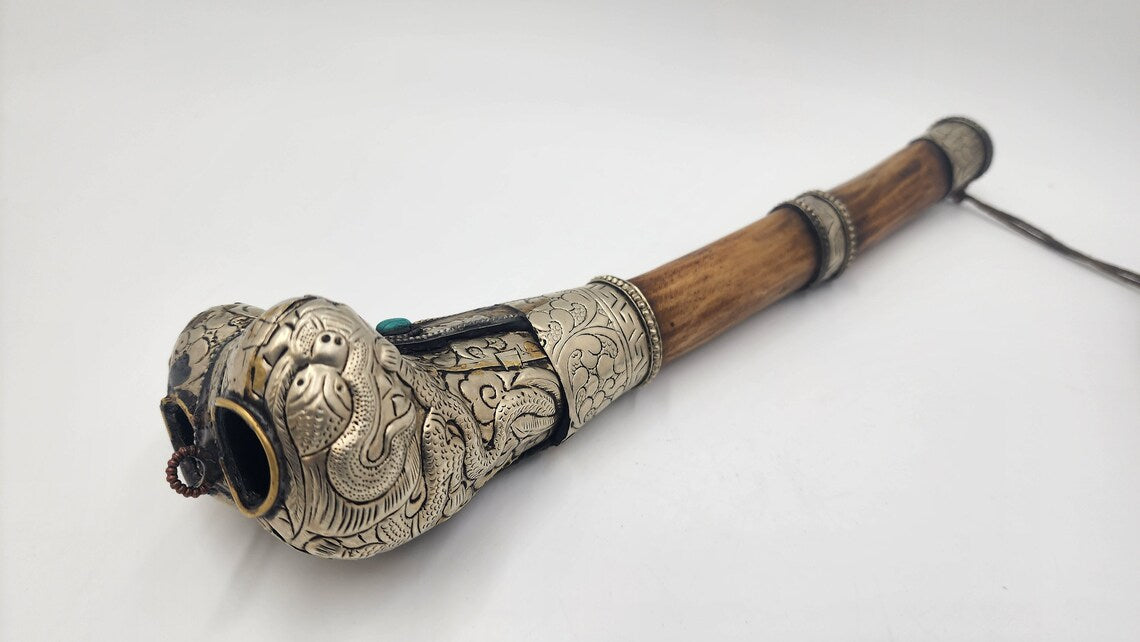 Antique Tibetan Silver Silk Exorcism Flute: A Revered Relic of Tradition - Thecosmicaccess