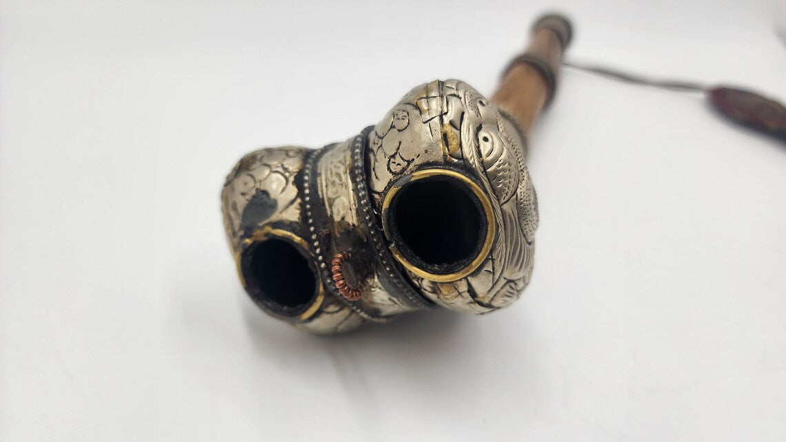 Antique Tibetan Silver Silk Exorcism Flute: A Revered Relic of Tradition - Thecosmicaccess