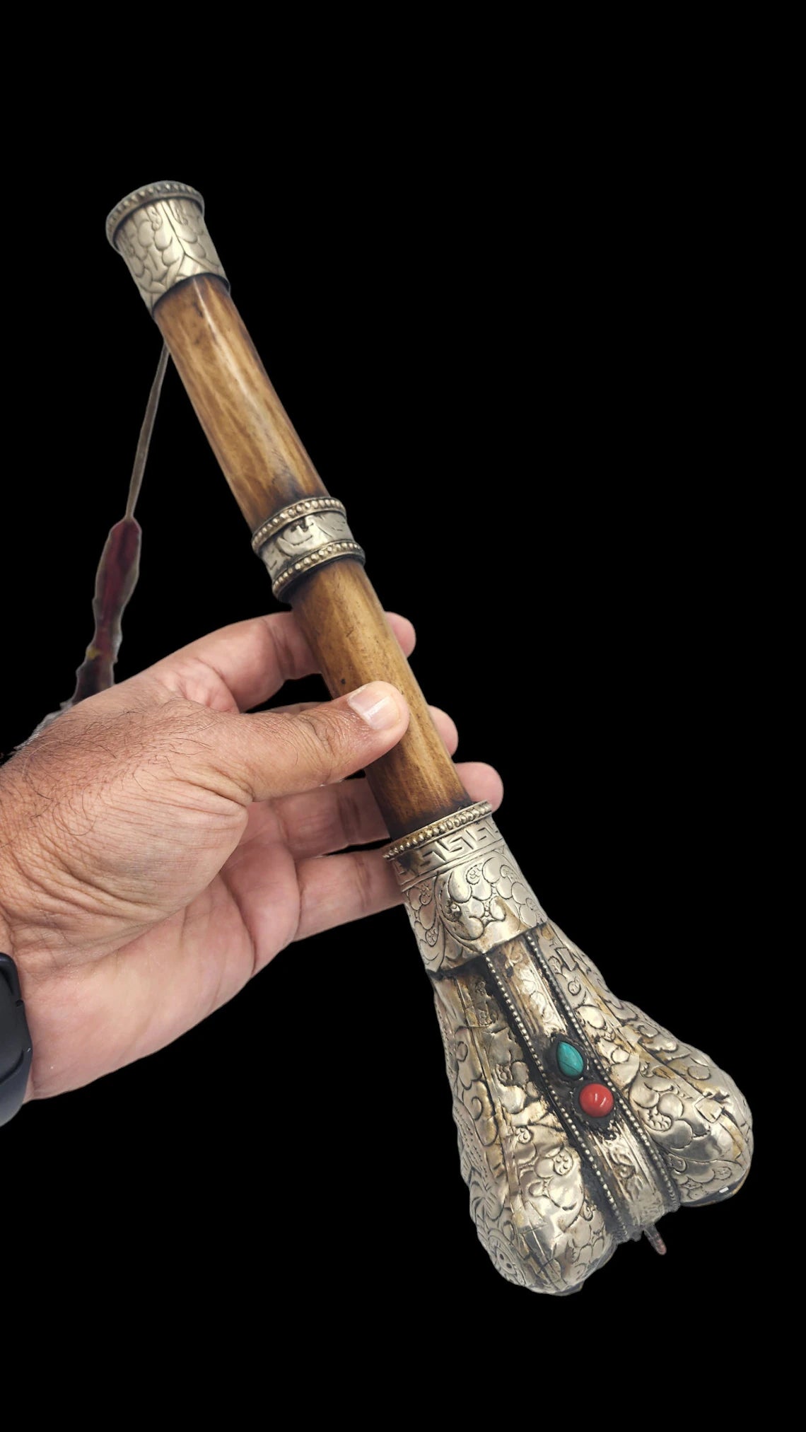 Antique Tibetan Silver Silk Exorcism Flute: A Revered Relic of Tradition - Thecosmicaccess