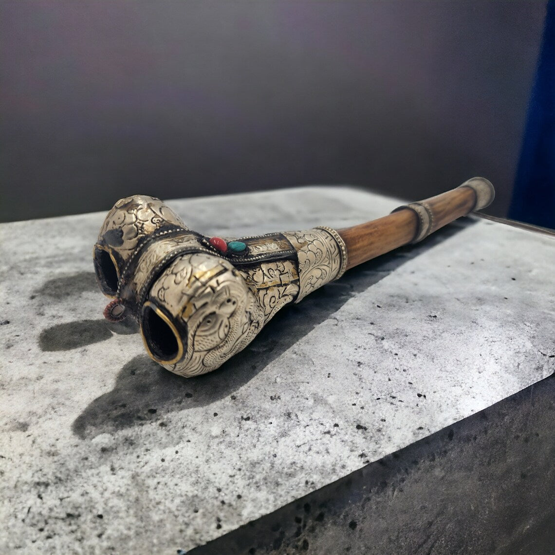 Antique Tibetan Silver Silk Exorcism Flute: A Revered Relic of Tradition - Thecosmicaccess