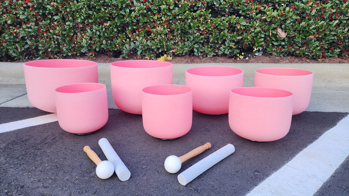 Soundscapes of Serenity: 432Hz Rose Gem Fusion Chakra Crystal Singing Bowls Set with Padded Secure Cases, O-rings and Strikers - Thecosmicaccess