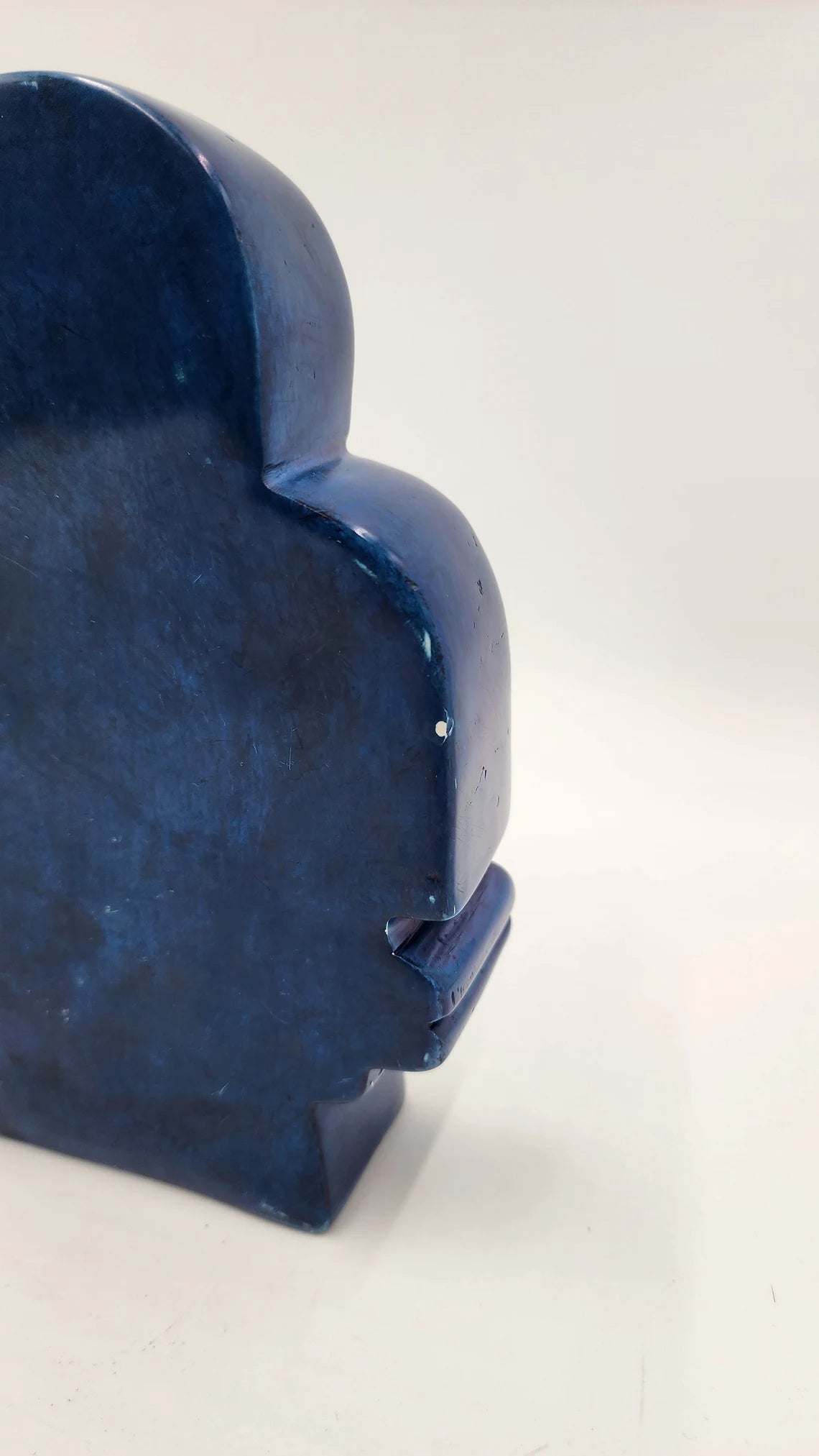 Vintage Timeless Elegance Abstract Sculpture Shona Navy Blue Verdite Stone Carving Dual Face Zimbabwe Africa Artisan Made - Thecosmicaccess