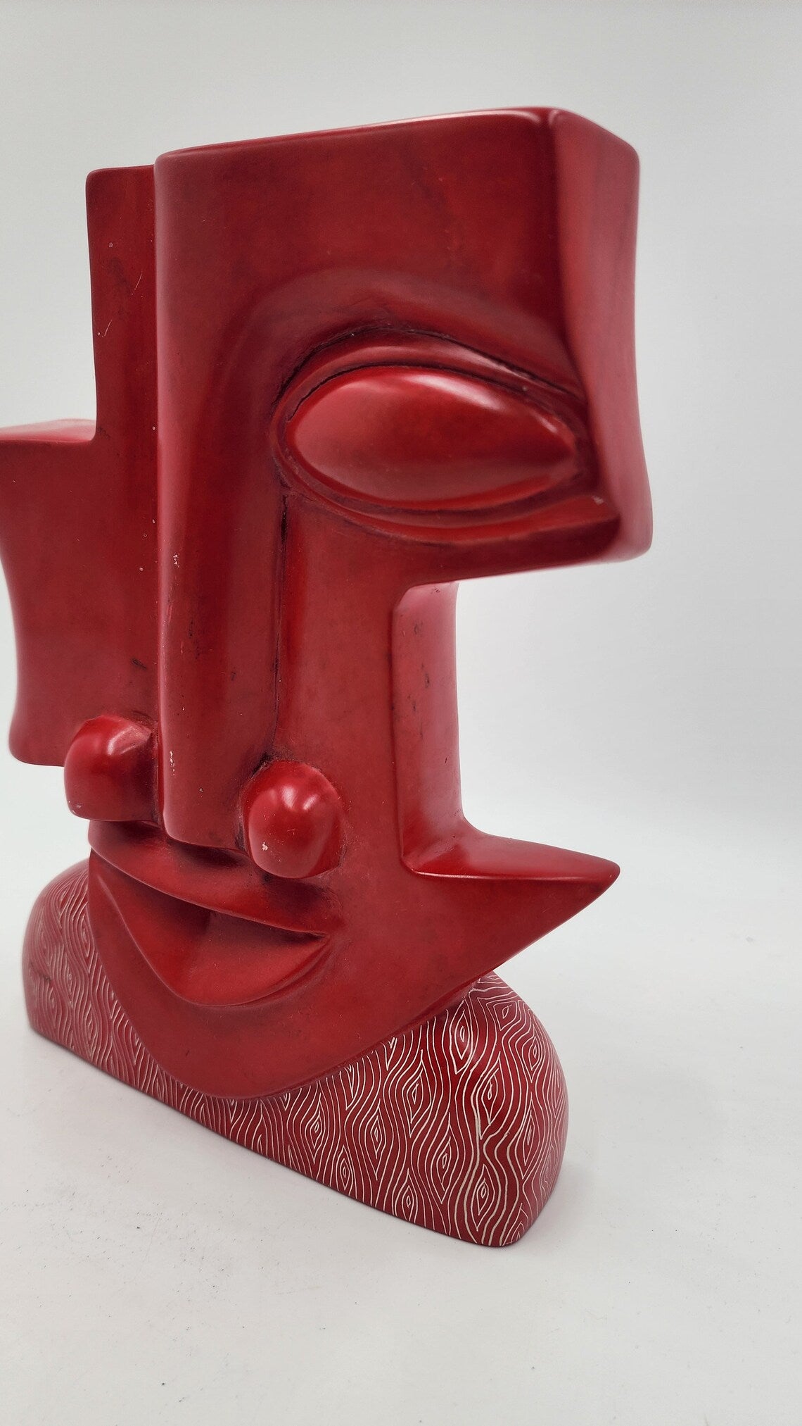 Vintage Rare African Africa Shona Red Soapstone Abstract Battling Face Sculpture - Thecosmicaccess