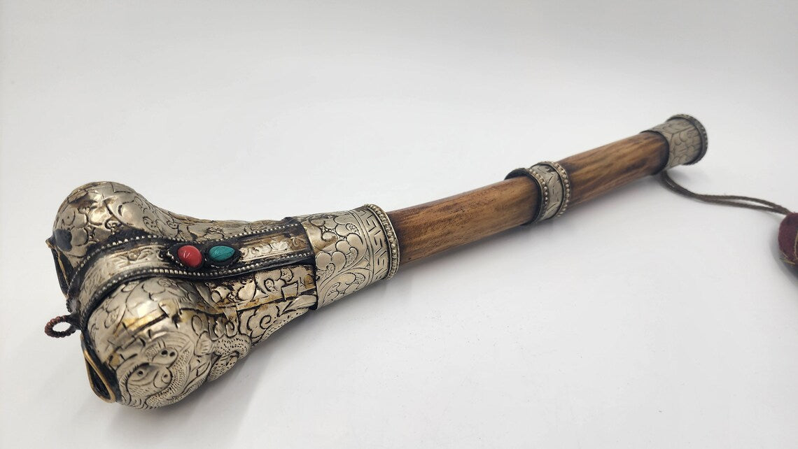 Antique Tibetan Silver Silk Exorcism Flute: A Revered Relic of Tradition - Thecosmicaccess