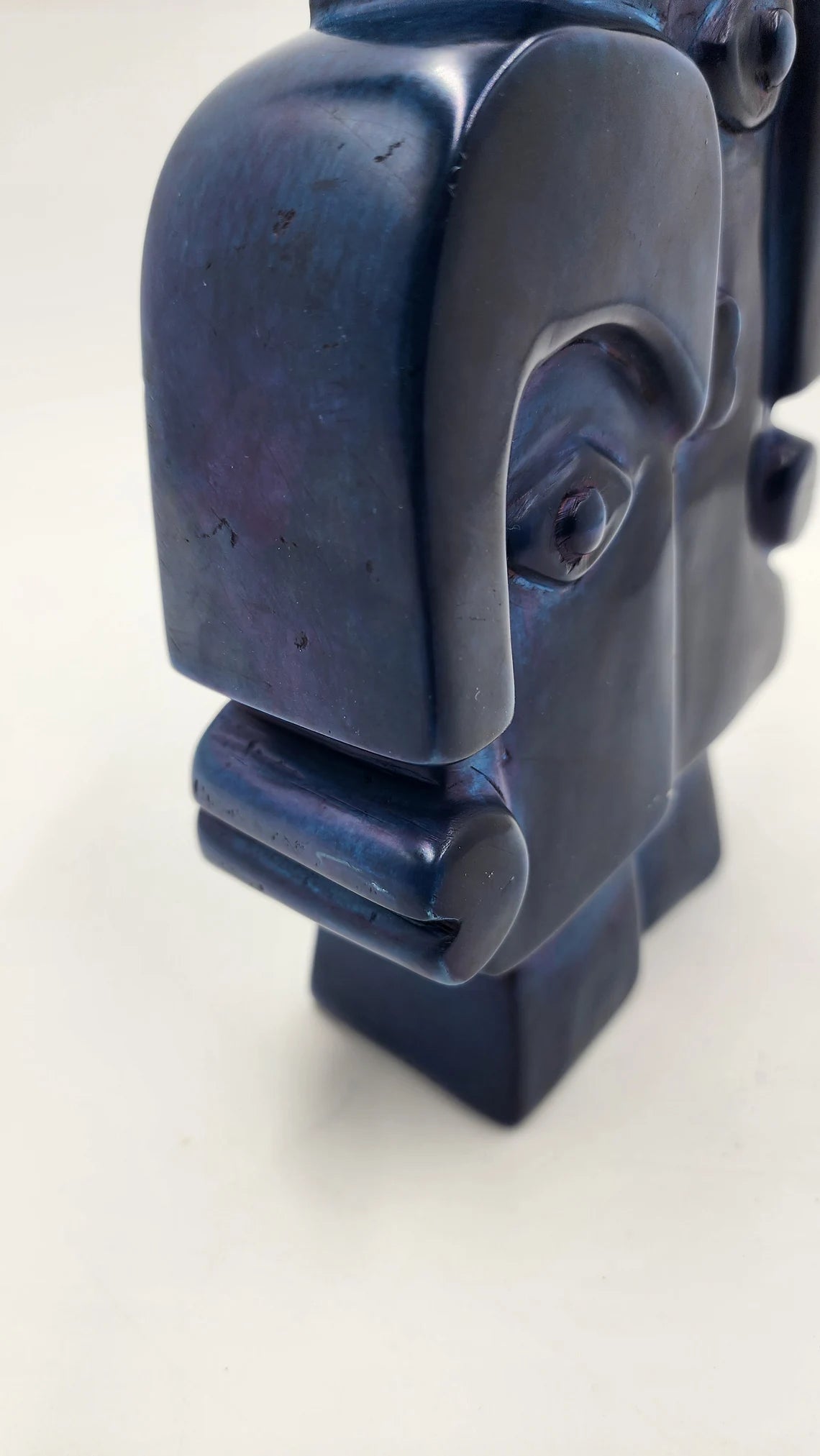Vintage Timeless Elegance Abstract Sculpture Shona Navy Blue Verdite Stone Carving Dual Face Zimbabwe Africa Artisan Made - Thecosmicaccess